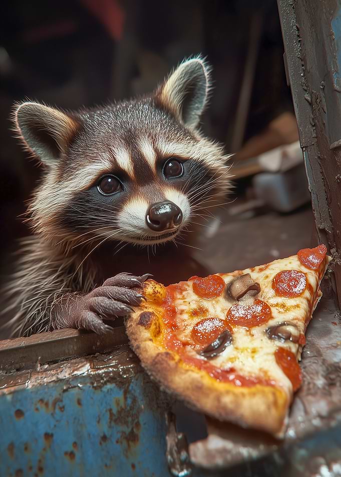 Raccoon with Pizza