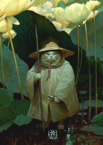 Cat in a Lotus Pond