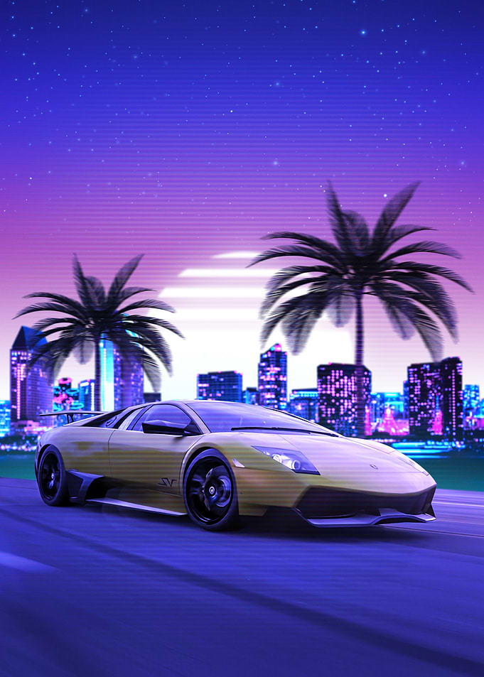 Lamborghini in Retro City Synthwave