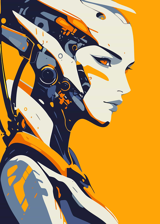 Futuristic Cyborg Woman Portrait Minimalist Art