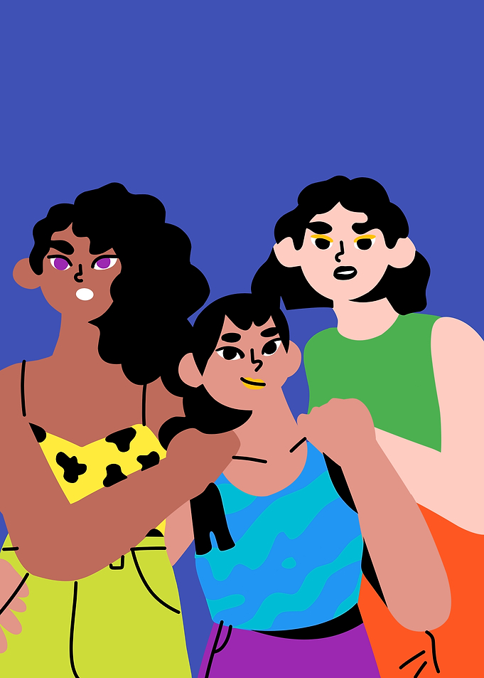 Three Friends Cartoon Illustration
