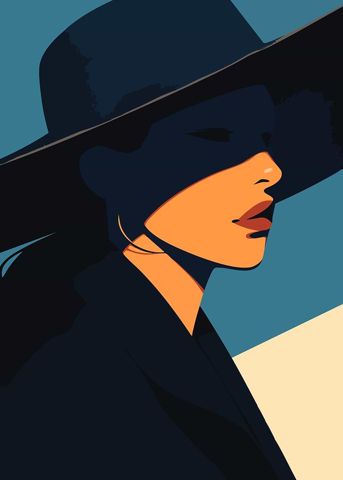 Woman in Hat Neo Noir Minimalist Art