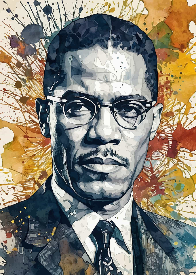 Malcolm X Watercolor Portrait