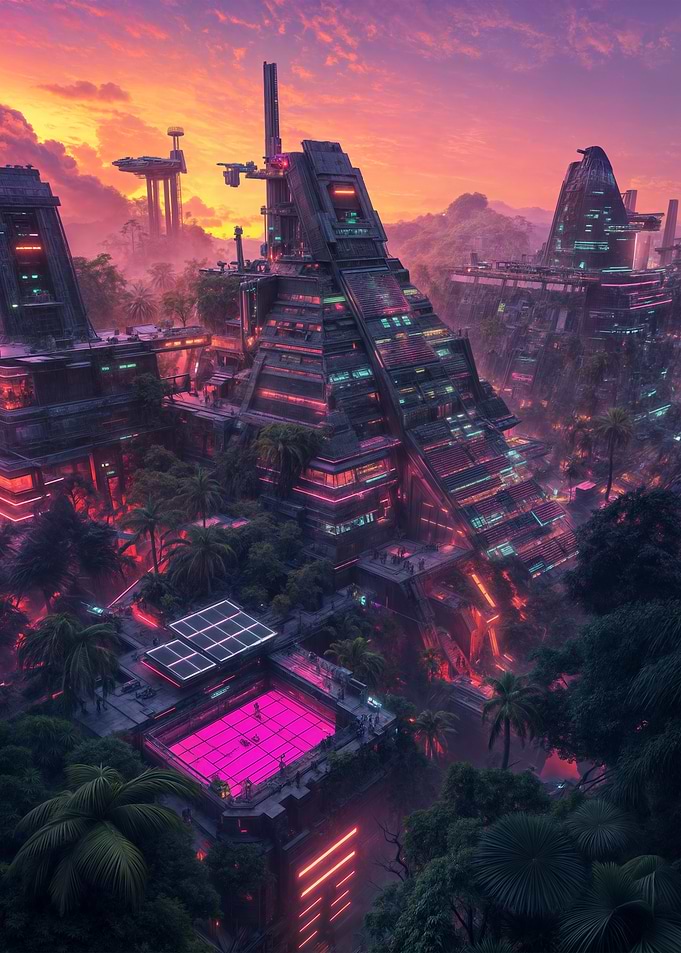 Neon Cityscape at Sunset