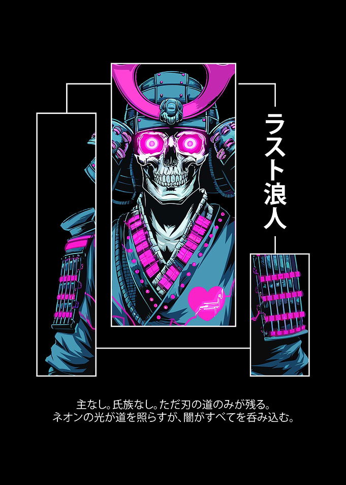Neon Samurai Skull