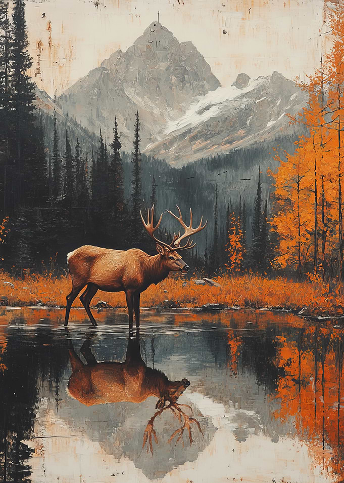 Elk in Mountain Lake