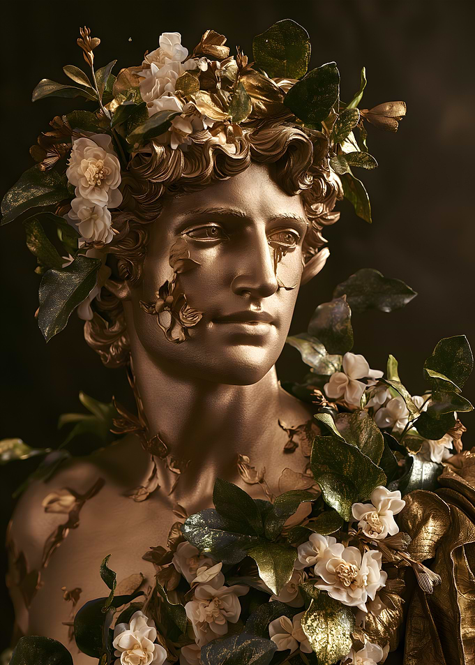 Golden David Statue with Flowers