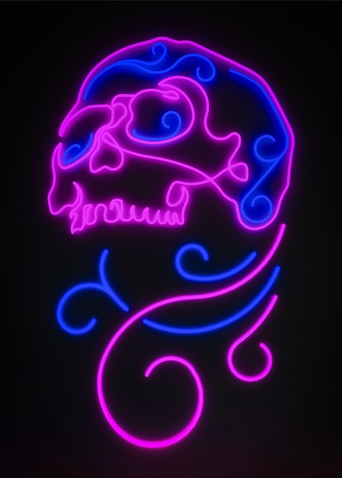 Neon Skull with Swirls