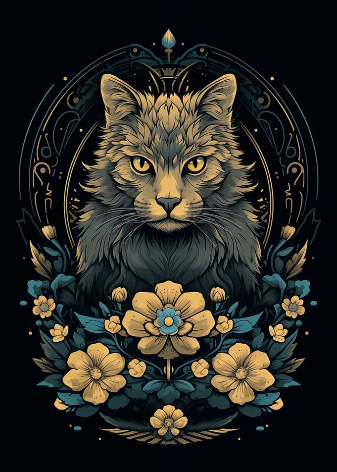 Cat with Flowers