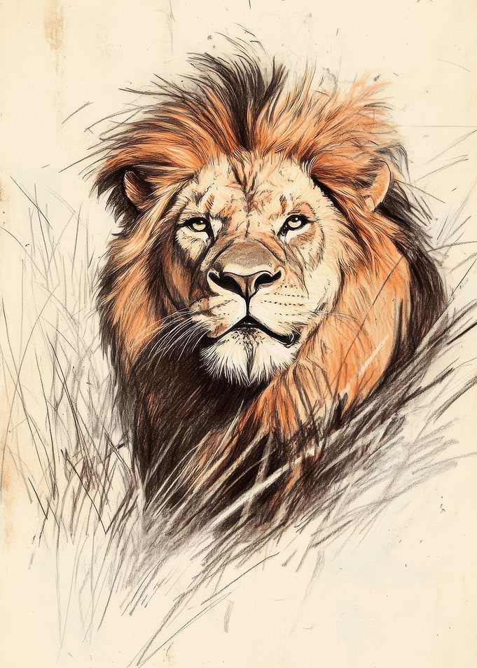 Lion Portrait in Grass