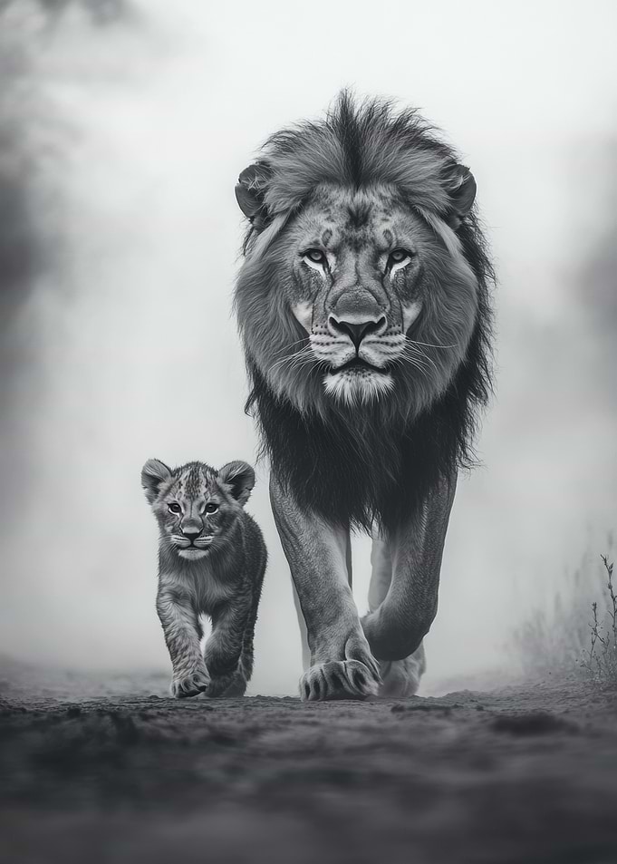Lion and Cub Walking