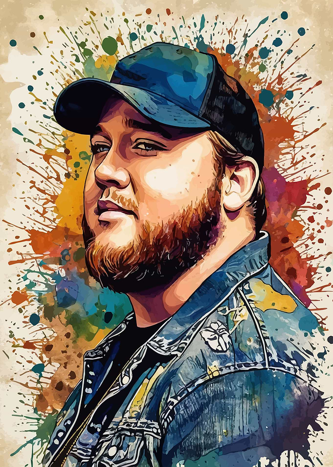Luke Combs Watercolor Portrait