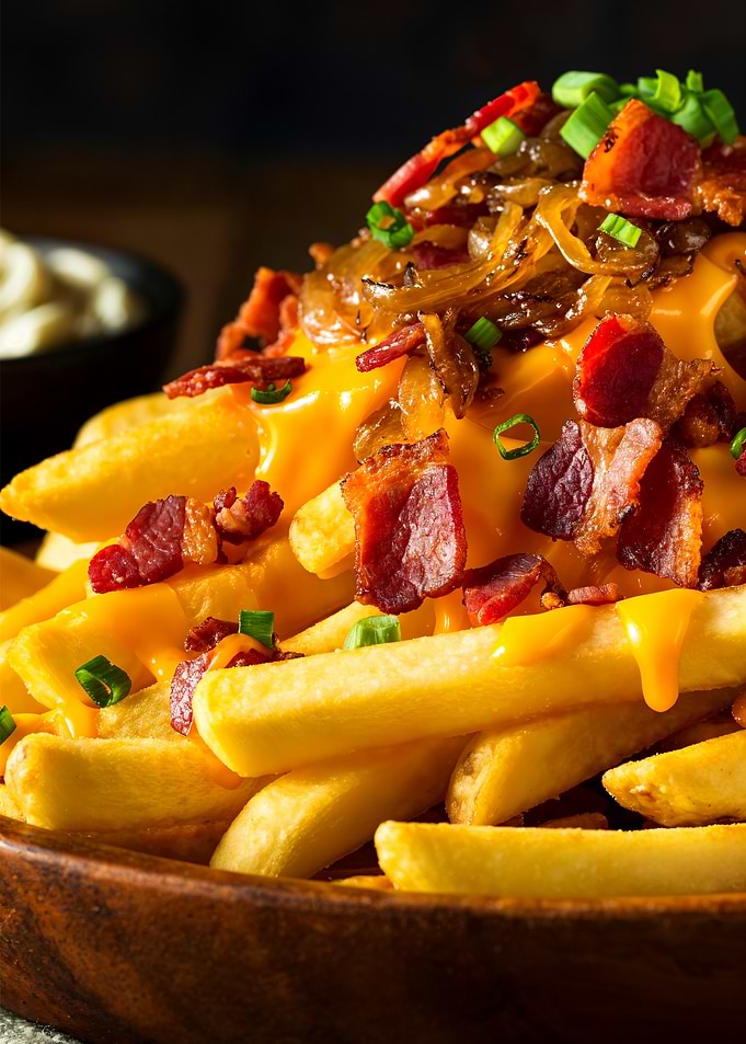 Bacon cheddar Fries bacon and oignons