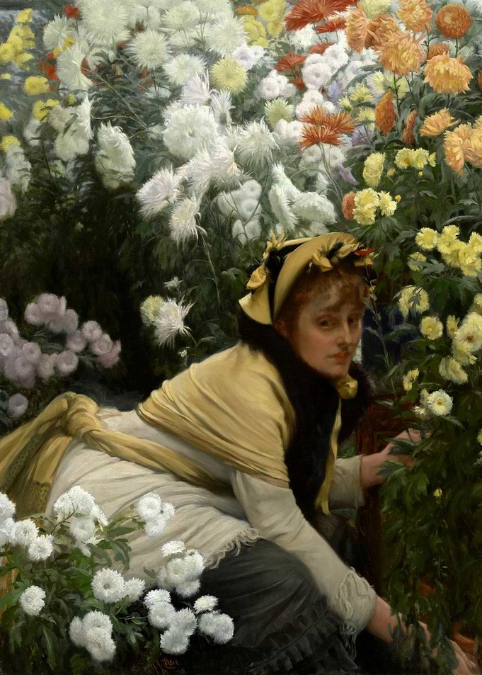 Woman Among Chrysanthemums