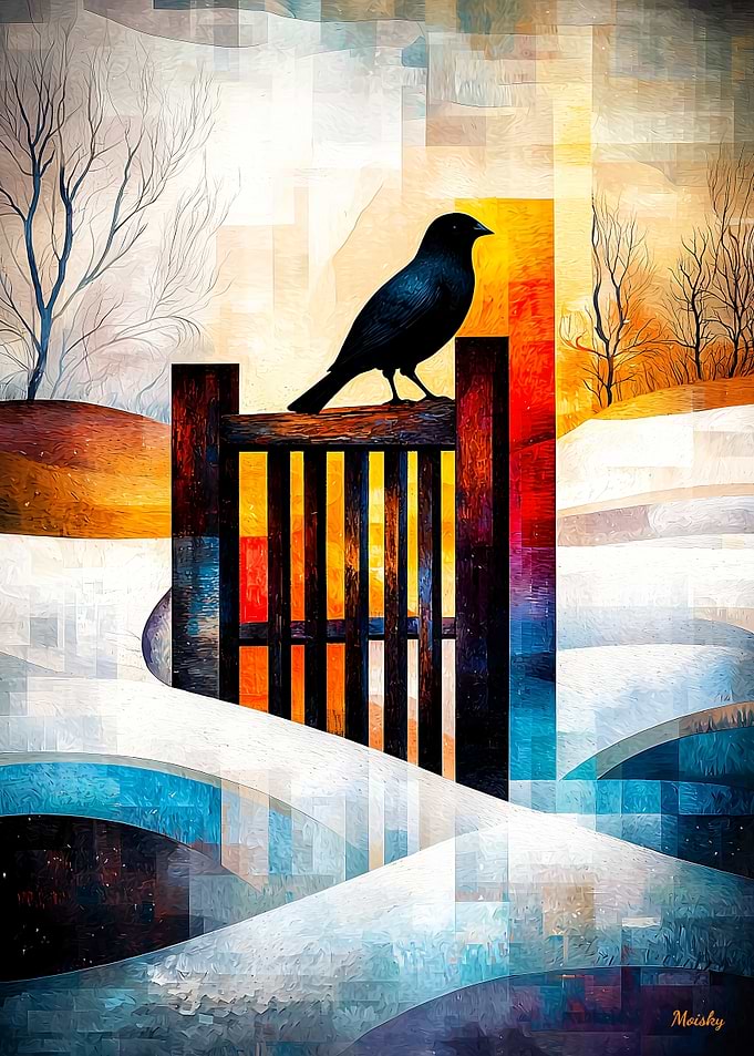 The Magpie - Monet Inspired - Geometric Winter Scene - Abstract Impressionist Landscape