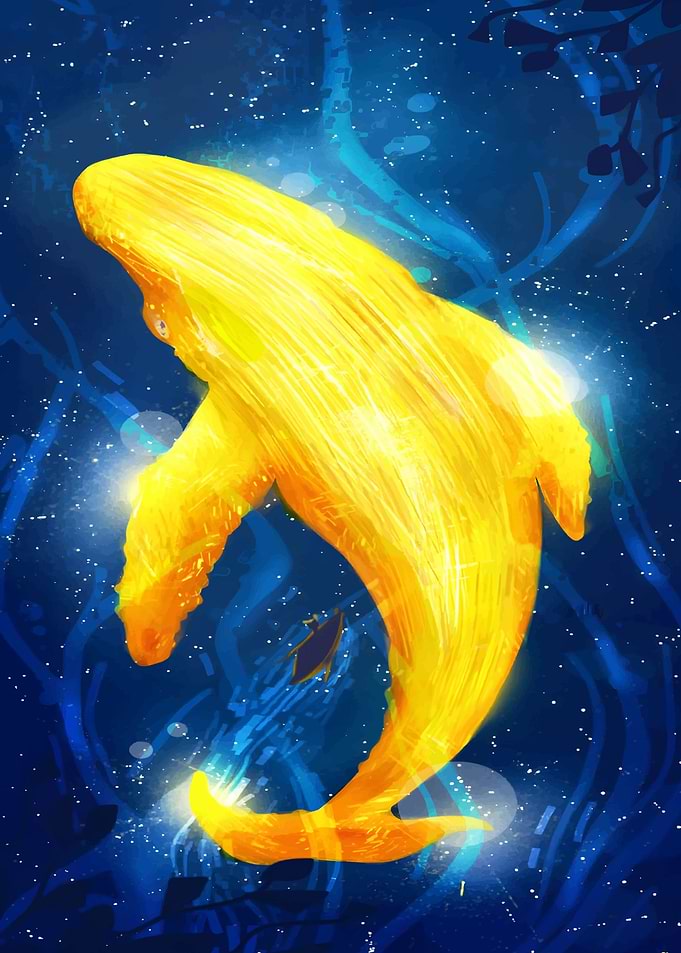 Golden Whale in Blue