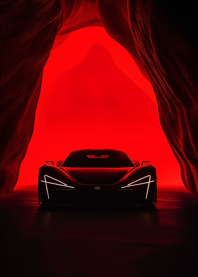 Black Sports Car in Red Cave