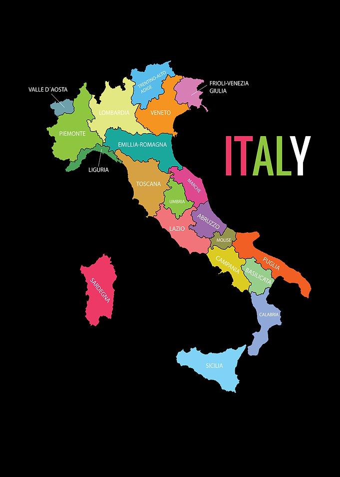 Colorful Map Of Italy