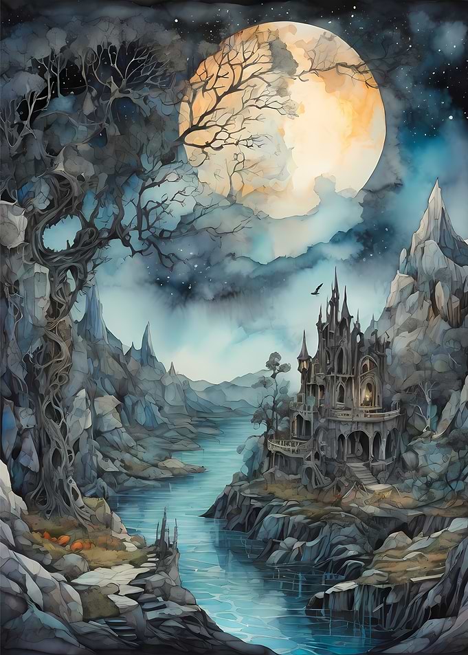 Gothic Castle Under Full Moon