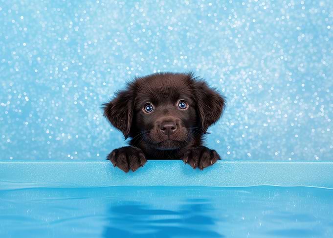 Puppy Peeking from Pool