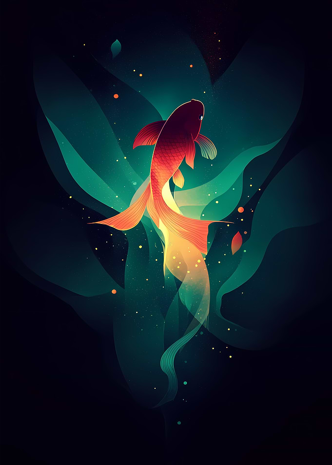 Goldfish in Abstract Water Japanese Modern Minimalistic