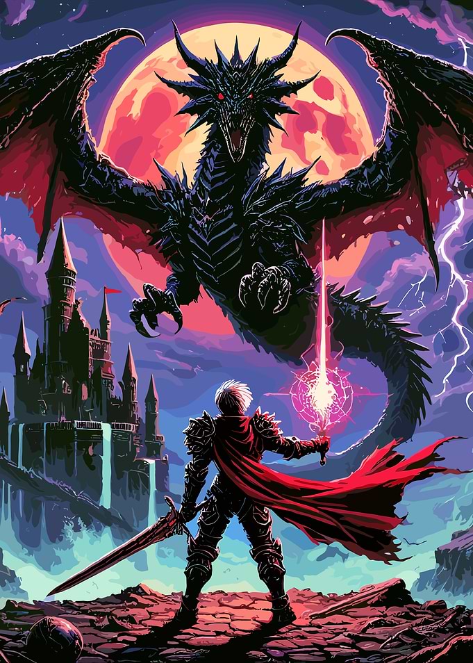 Dark Fantasy Dragon and Knight