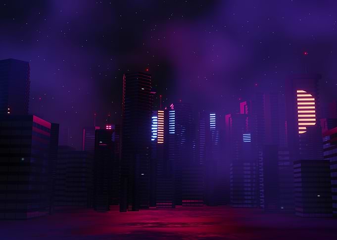 Neon Cityscape Skyscrapers