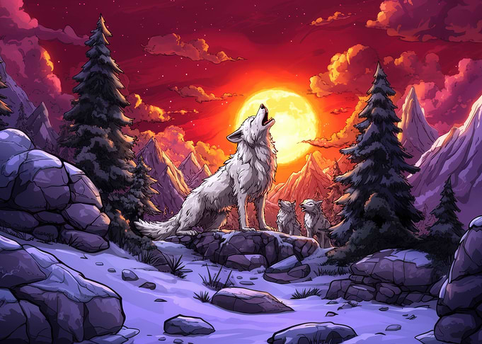 Wolf Howling at the Moon