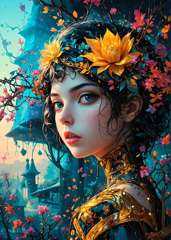 Fantasy Woman with Flowers