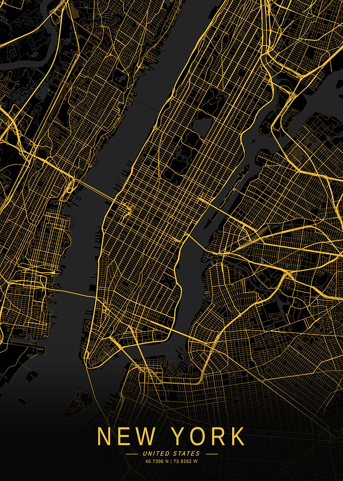 Golden New York City Map