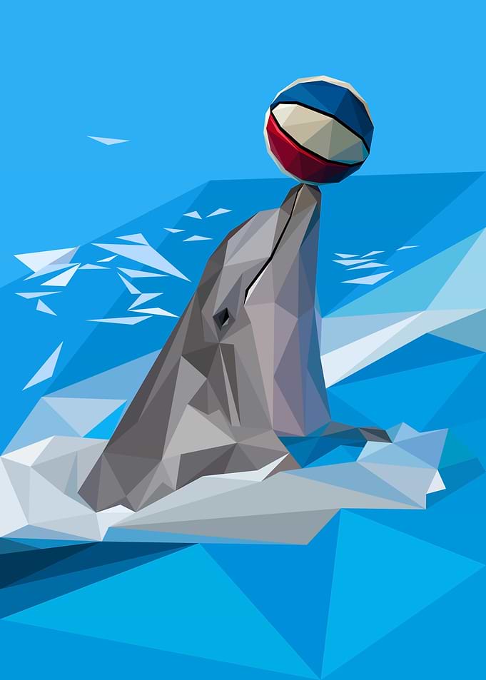 Abstract Low Poly Dolphin with Ball