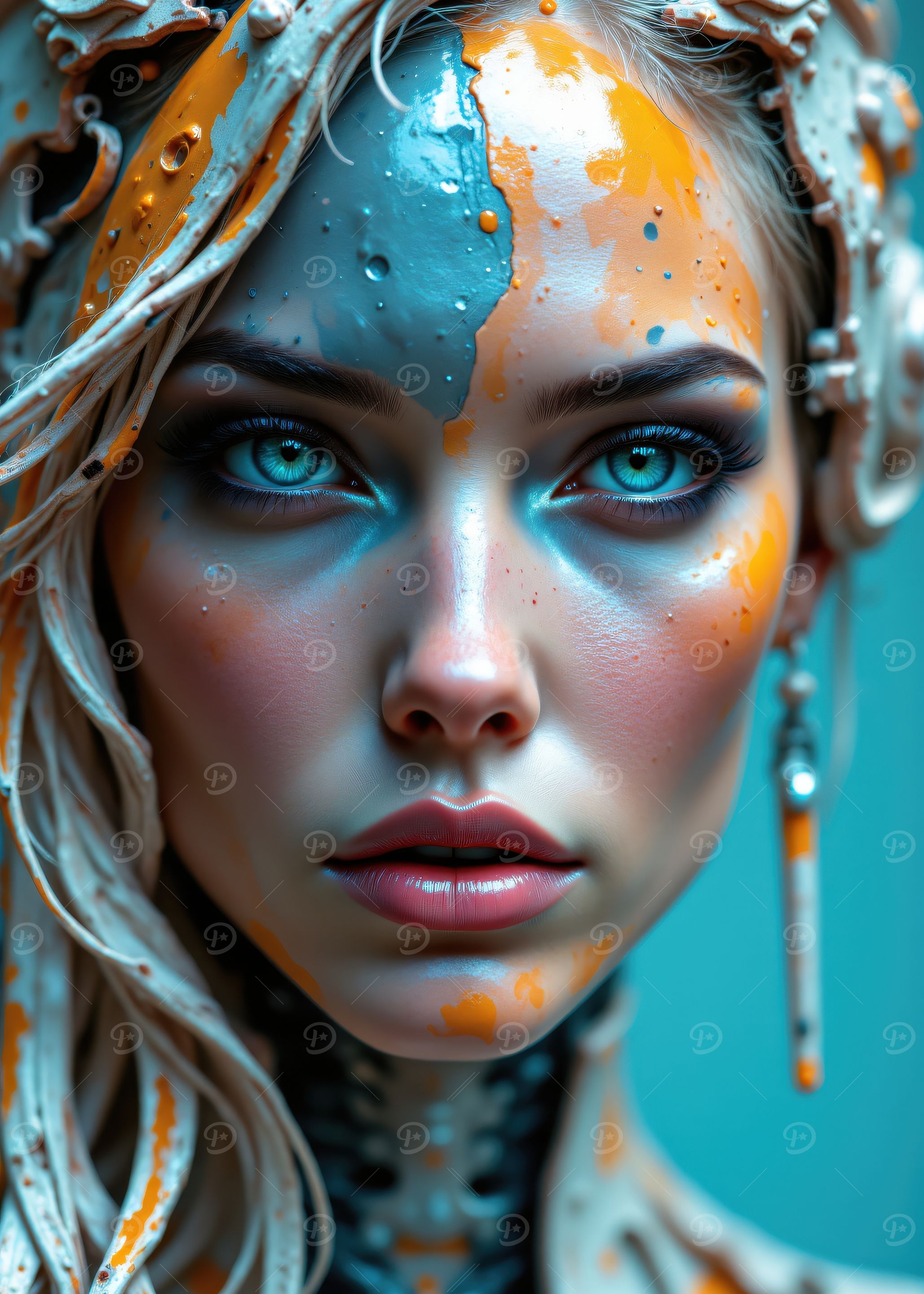 Close-up Portrait of a Female Cyborg with Glowing Internal Components