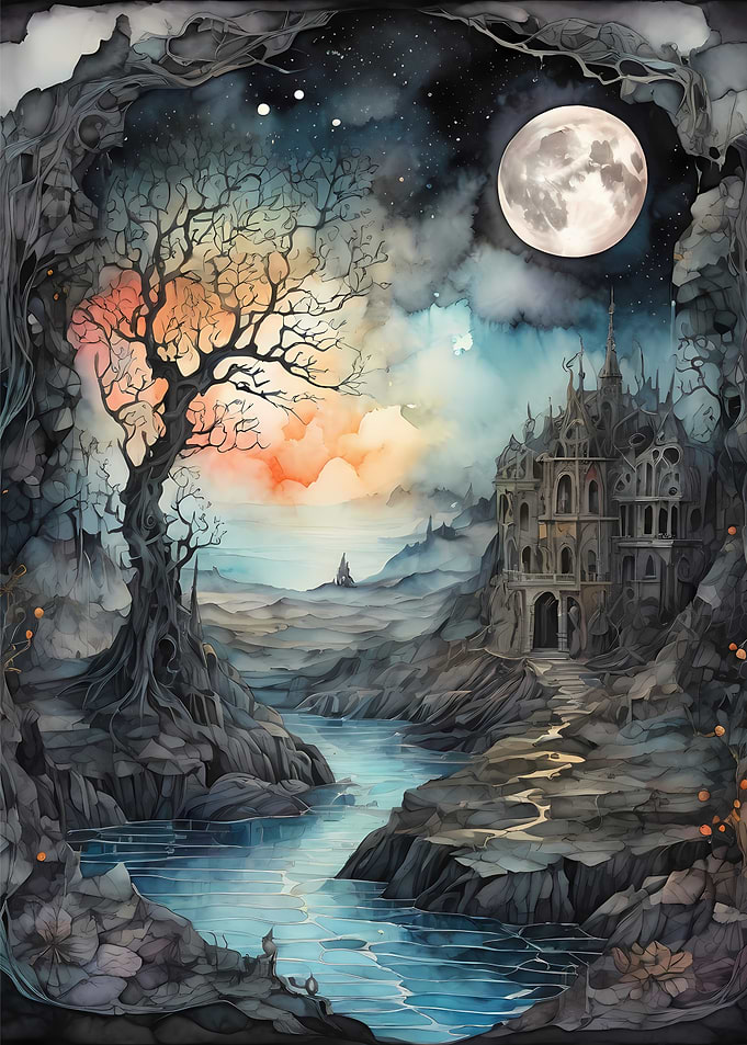 Gothic Castle Under Moonlight