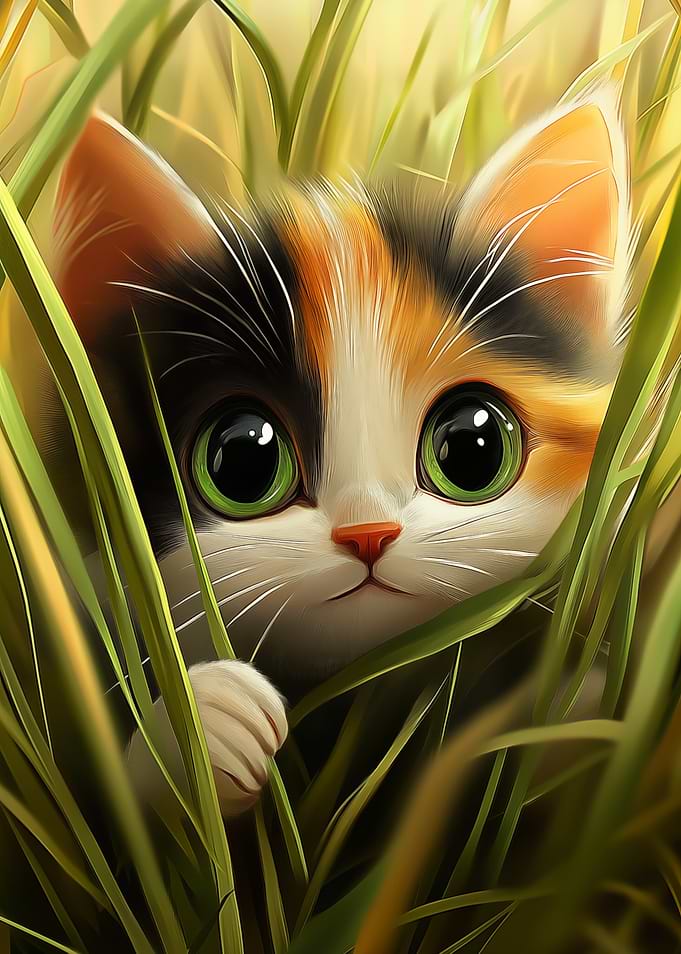 Calico Kitten in Grass