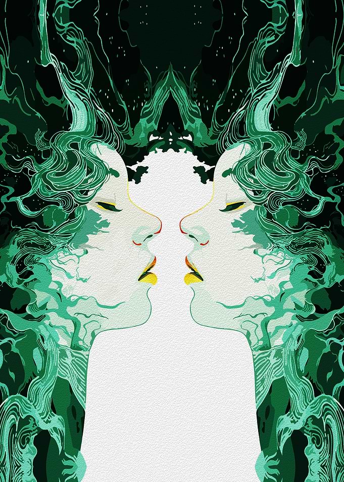 Green Abstract Faces