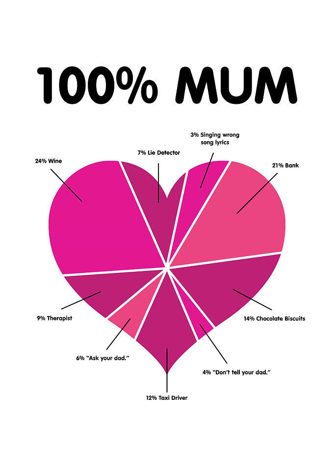 Perfect Mothers Day Gift Inspirational Motivational Motherhood 100% Mum Pie Chart