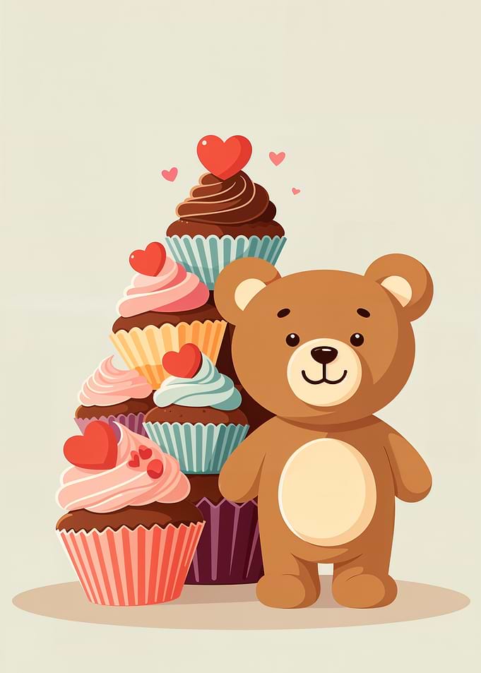 Teddy Bear with Cupcakes