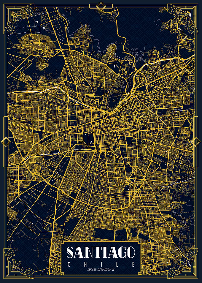 Santiago City Map Chile Gold