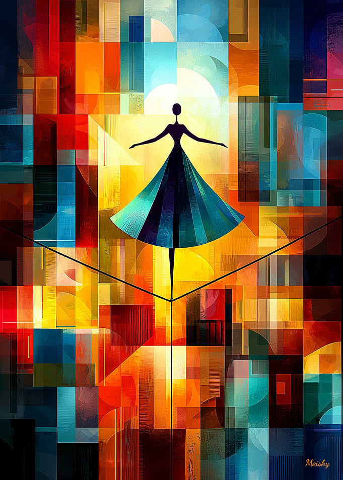 Tightrope Walker - August Macke Inspired - Geometric Abstract Balance Art
