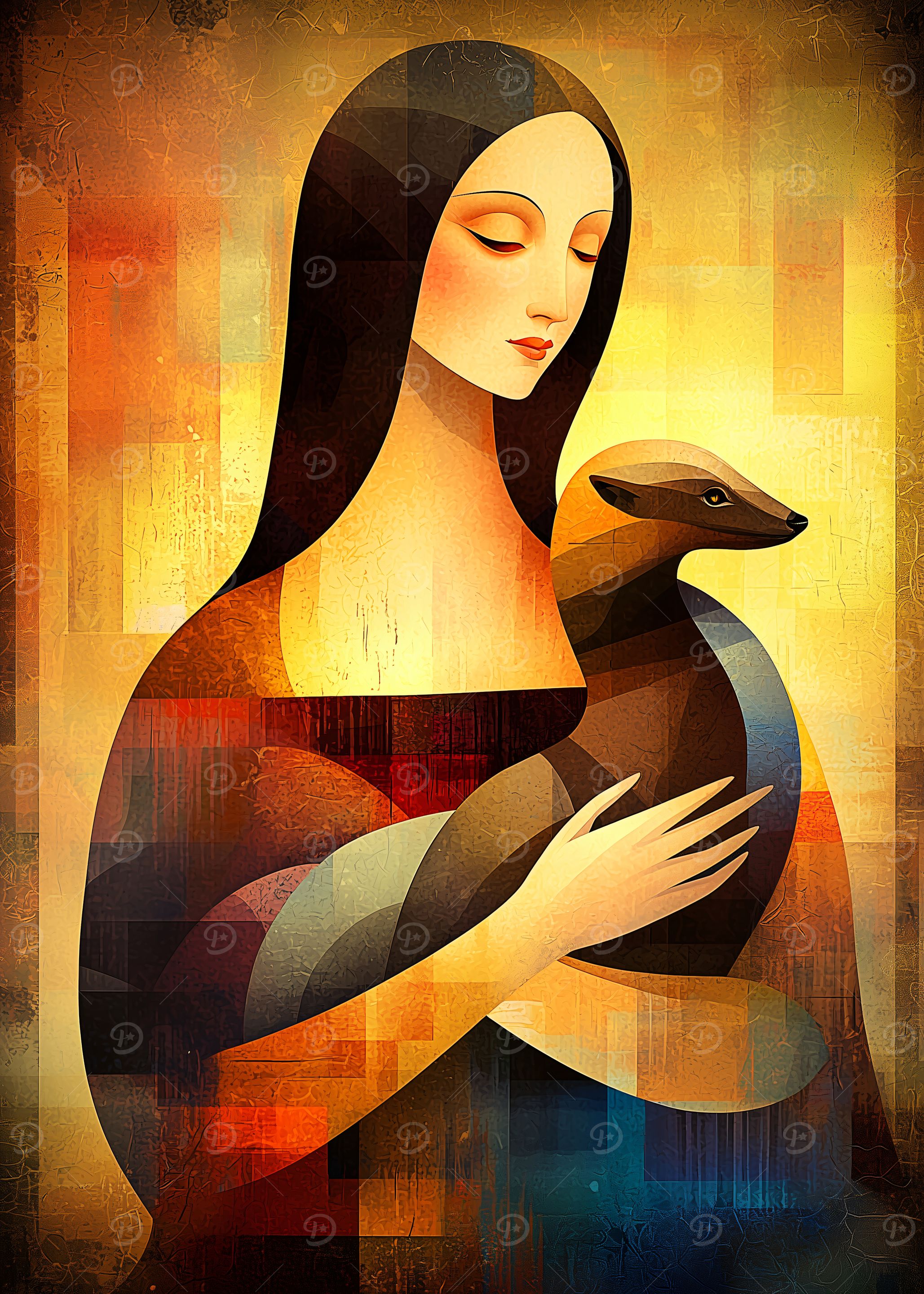 Lady with an Ermine - Da Vinci Inspired - Geometric Abstract Portrait Art