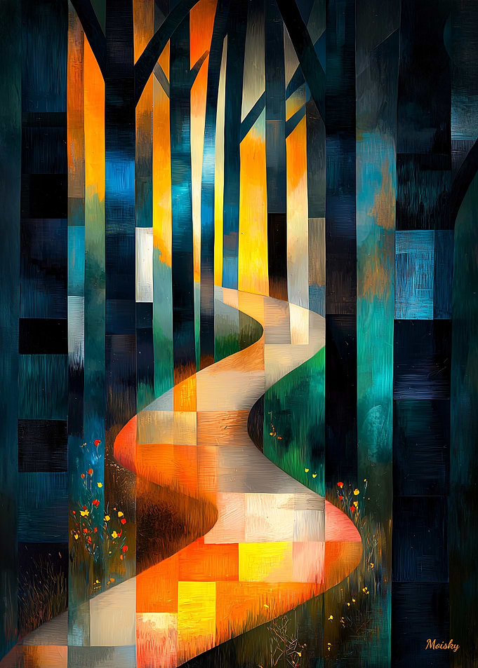 Sunny Path inspired by August Macke - Geometric Abstract Landscape Art