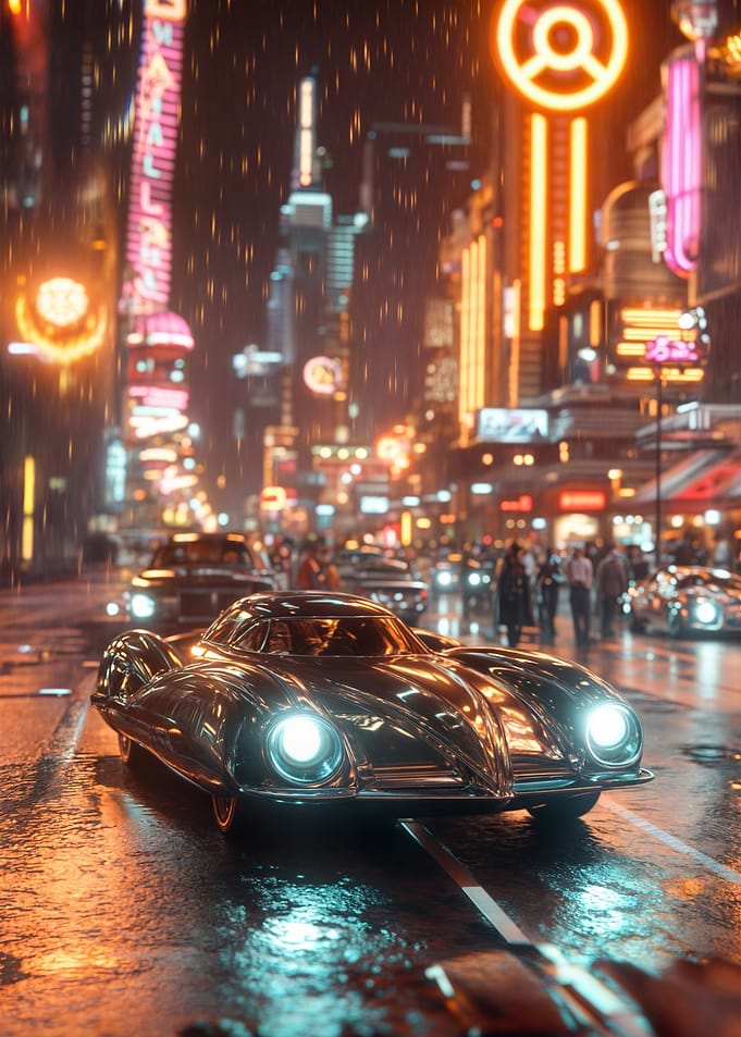 Retro Car in Neon City