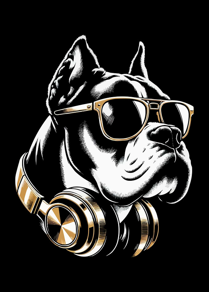 Cool Boxer Dog with Headphones