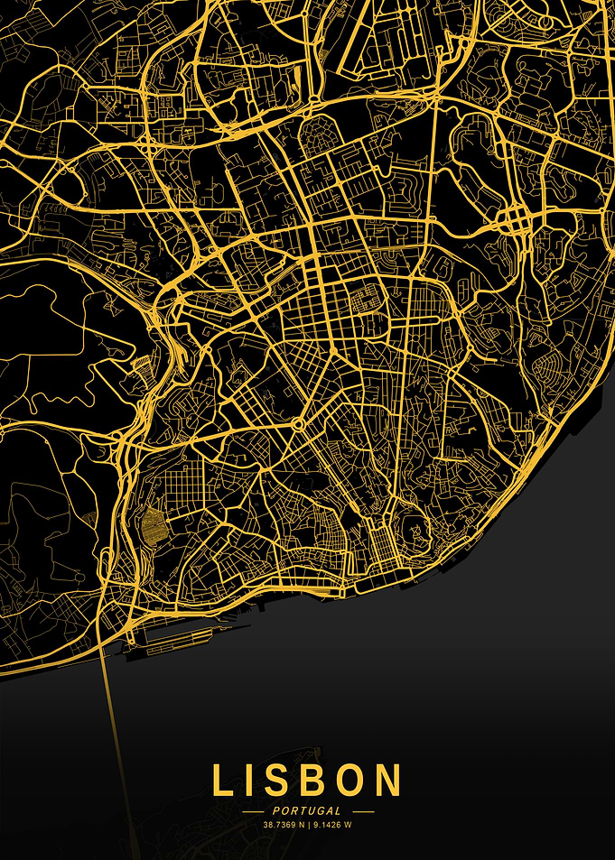 Golden Lisbon City Map