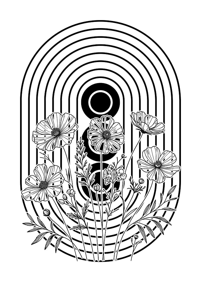 Floral Line Art with Circles