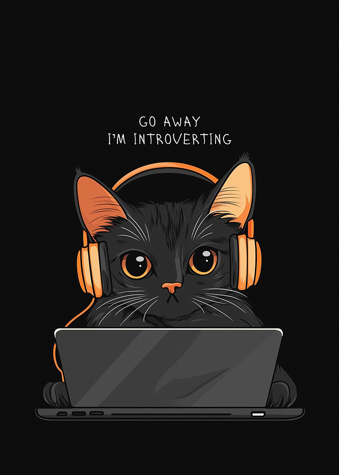 Introverted Cat with Laptop