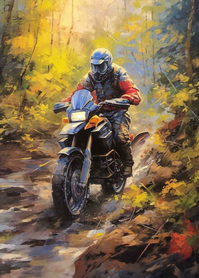 Motorcycle Ride Through Forest