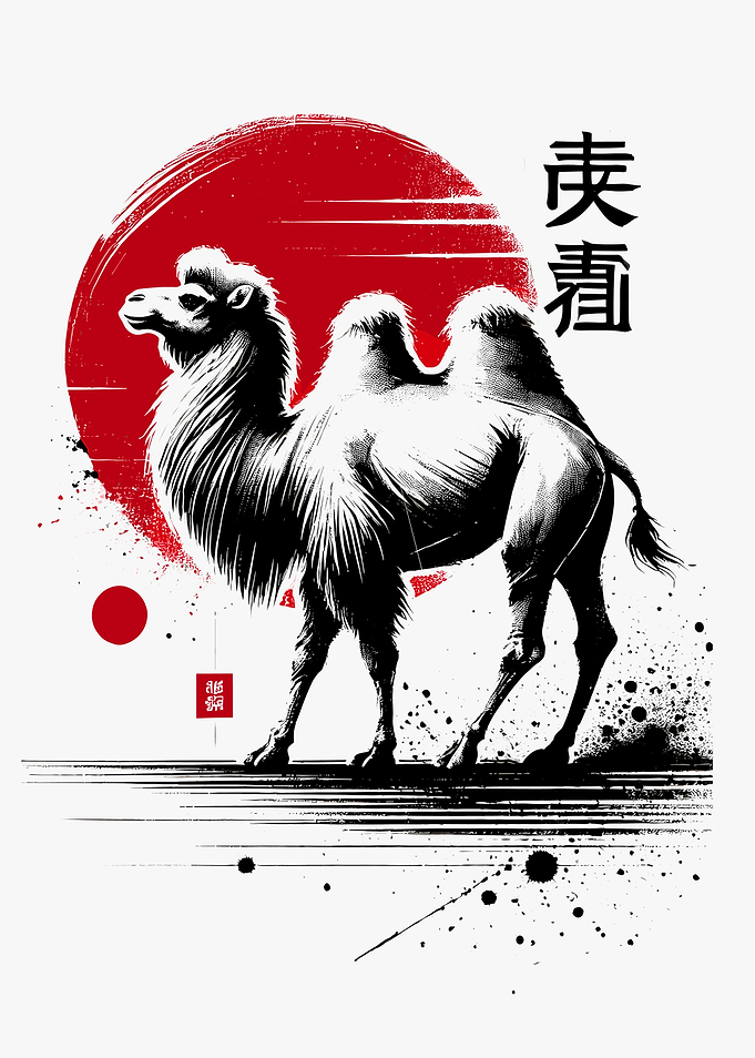Camel Silhouette with Red Sun