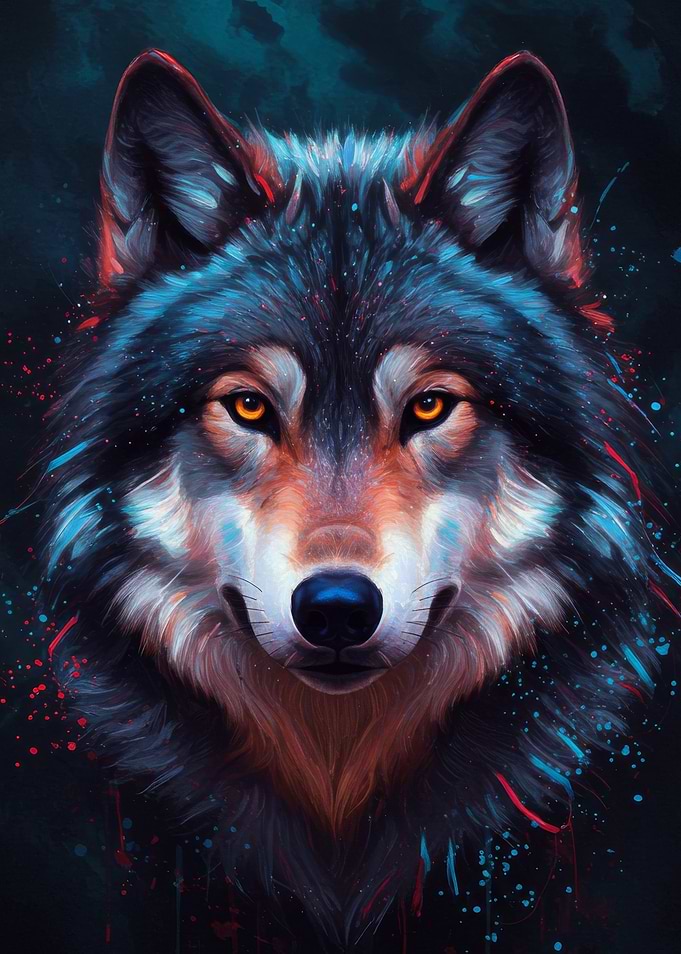 Wolf Portrait with Splashes