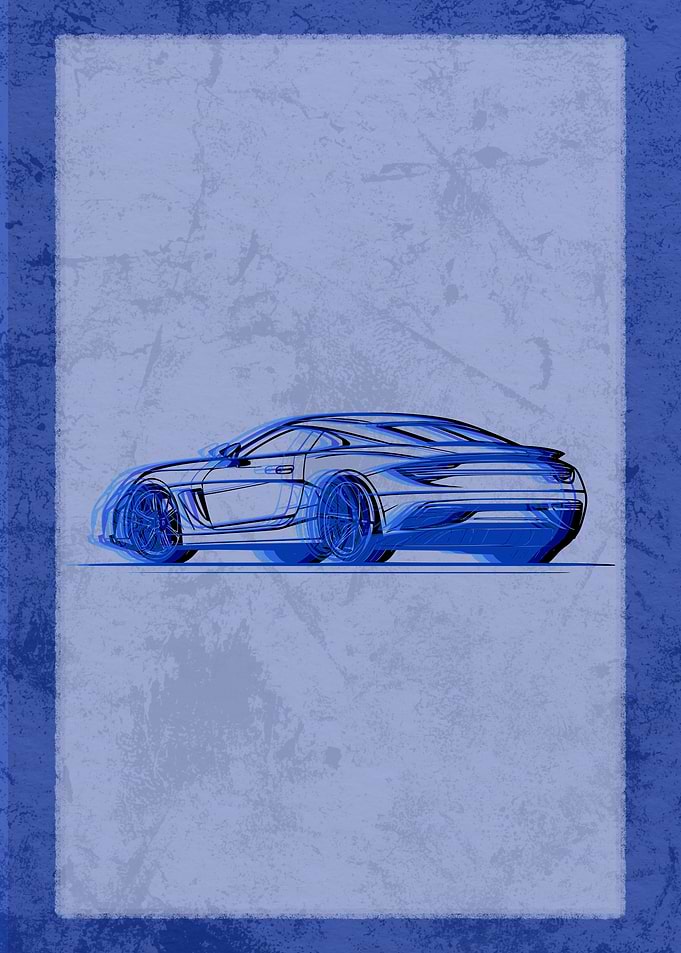 Blue Sports Car Sketch
